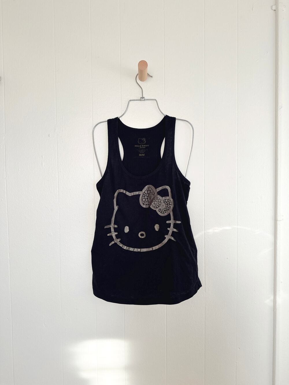 Forever 21 Hello Kitty Sanrio Silver Glitter Logo Racerback Tank Top Black M